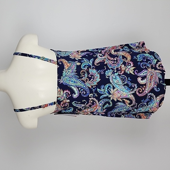 NWT CHRISTINA Medallion Navy Paisley Flyaway Bandeau One Piece Hip Minimize Sz 8 - Picture 5 of 16